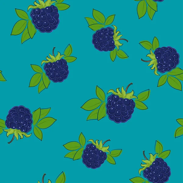 无缝模式, 黑莓在 Azure 背景 — 图库矢量图片