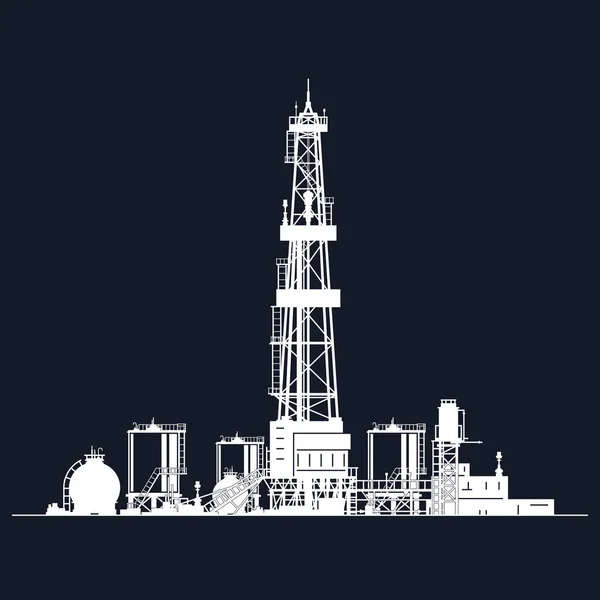 Rig di perforazione silhouette bianca — Vettoriale Stock