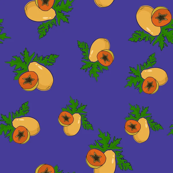 Seamless mönster, Papaya på lila bakgrund — Stock vektor