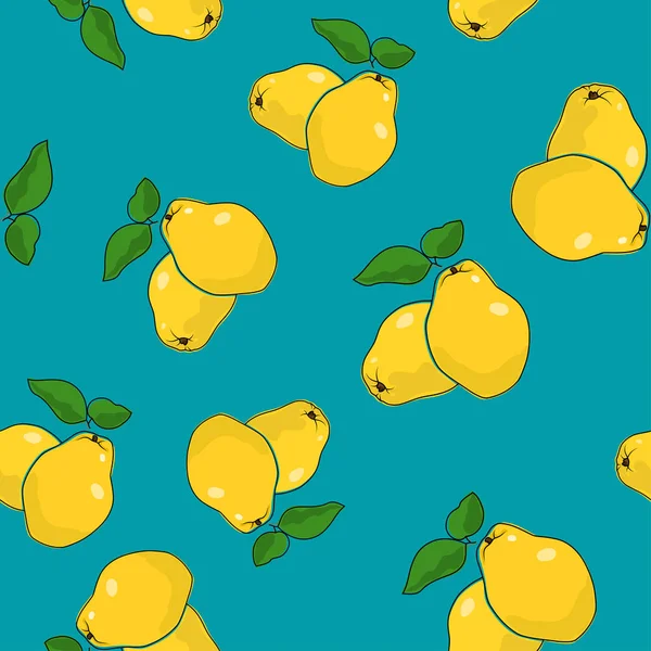 Seamless Pattern , Quince on Azure Background — Stock Vector