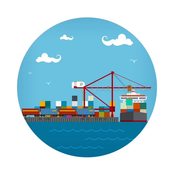 Cargo Container Ship at the Dock — Stock Vector