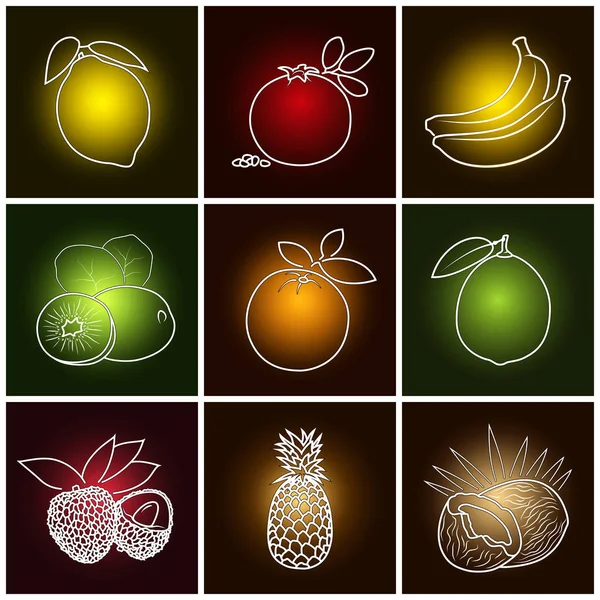 Iconos de frutas tropicales — Vector de stock