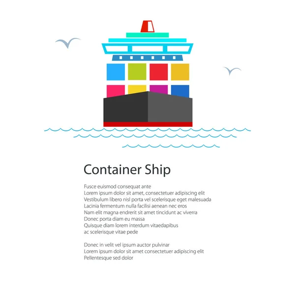 Kargo konteyner gemisi ve metin önden görünümü — Stok Vektör