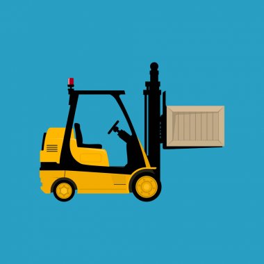 Sarı araç Forklift alır bir kutu izole