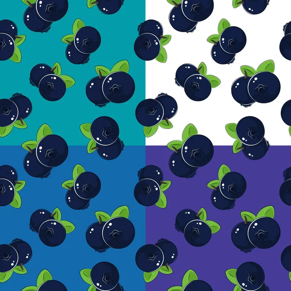 Vier nahtlose Muster mit Blaubeeren — Stockvektor