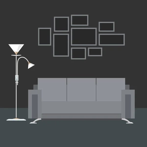 Gray Interior Living Room — Stock Vector