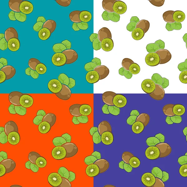Fyra sömlösa mönster med kiwi — Stock vektor