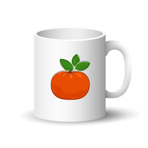 Taza blanca con mandarín — Vector de stock