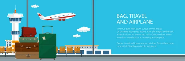 Banner, Equipaje de Viajeros en el Aeropuerto — Archivo Imágenes Vectoriales