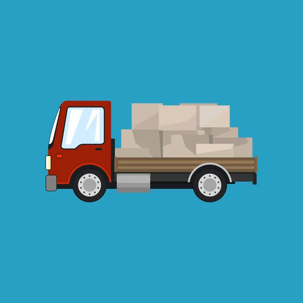 Red Small Cargo Truck with Boxes Isolated — Stock Vector