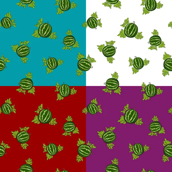 Vier nahtlose Muster mit Wassermelone — Stockvektor