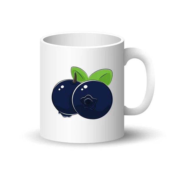 Taza blanca con arándanos negros — Vector de stock