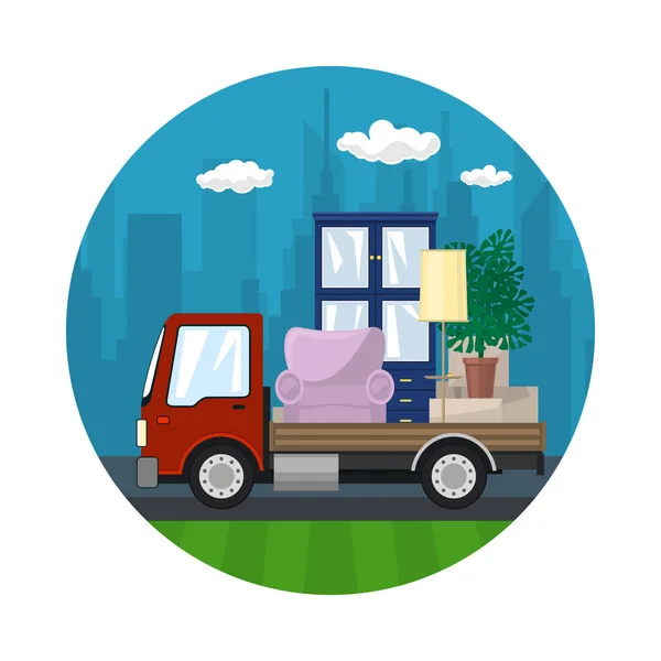 Icono, Camión está transportando muebles — Vector de stock