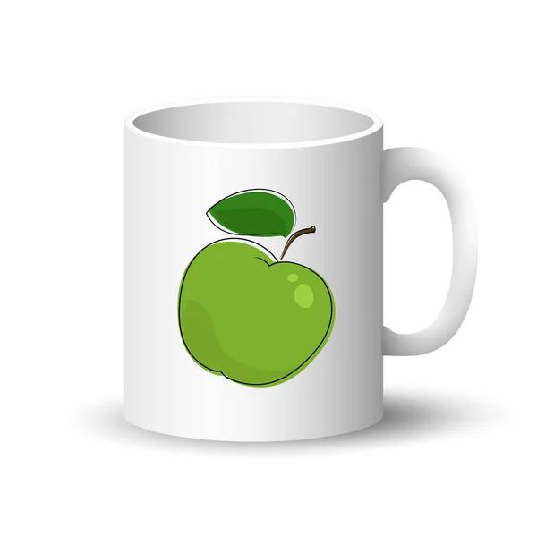 Taza blanca con manzana verde — Vector de stock