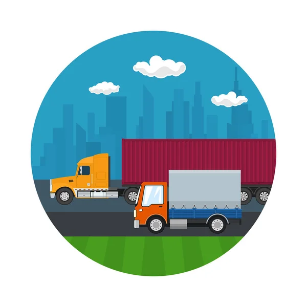 Icona con camion e piccolo camion coperto — Vettoriale Stock