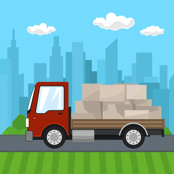 Маленька вантажівка з коробками на дорозі — стоковий вектор