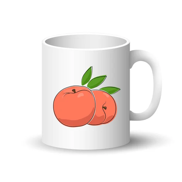 Taza blanca con melocotón — Vector de stock