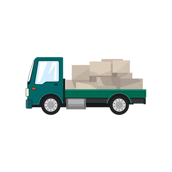 Grön liten lastbil med lådor isolerade — Stock vektor