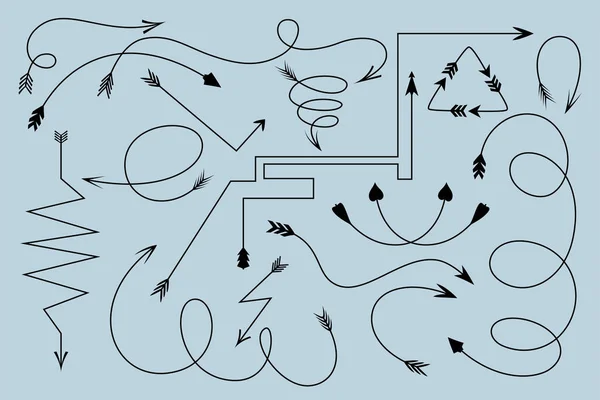 青の背景に黒の矢印のセット — ストックベクタ