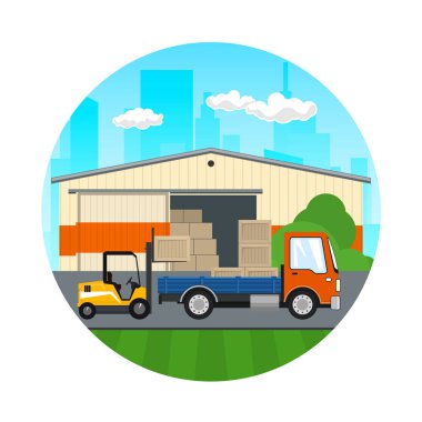 Forklift bir kamyondan kutuları yükler veya indirir