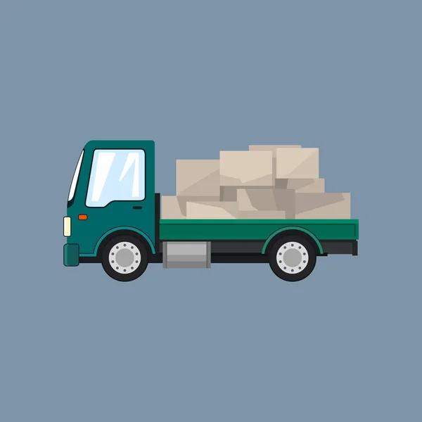 Grüner Kleinlastwagen mit isolierten Kisten — Stockvektor