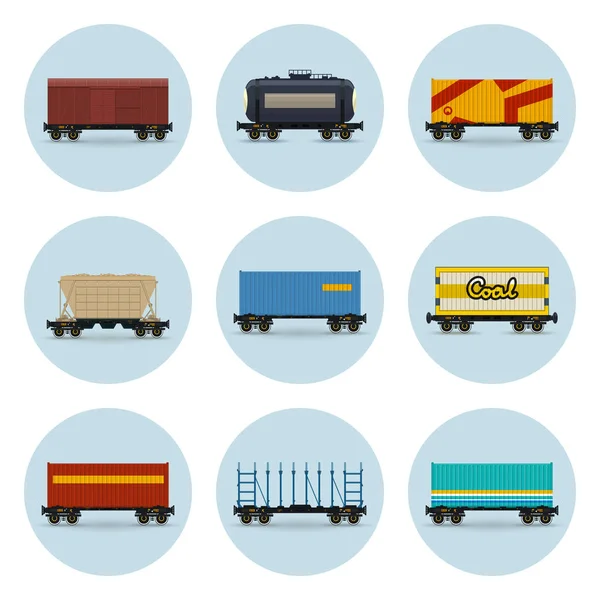 Conjunto de iconos, vagones de tren de mercancías — Archivo Imágenes Vectoriales