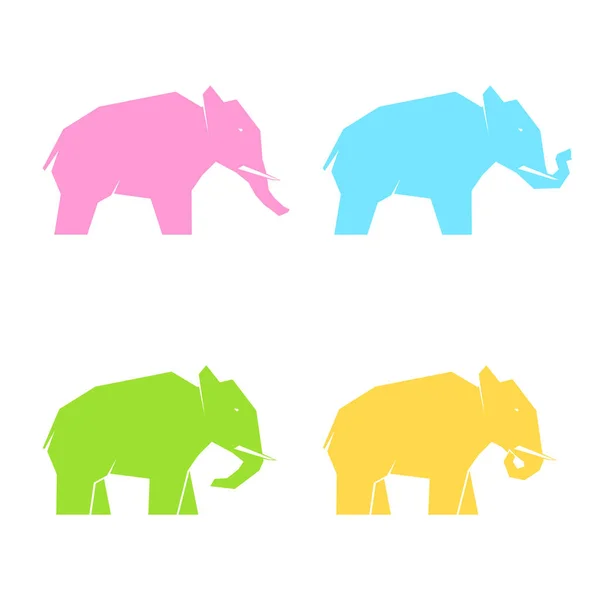 Цветные слоны в разных позах — стоковый вектор
