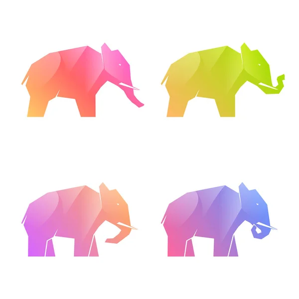 Kolorowe gradientowe słonie w różnych pozach — Wektor stockowy