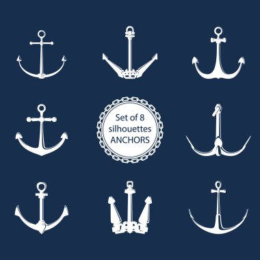 Mavi zemin üzerinde beyaz düz çapalar izole