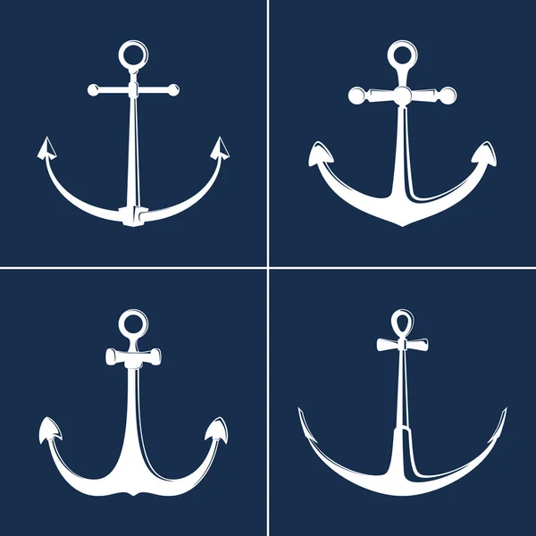 White flat anchor isolated on blue background — 스톡 벡터