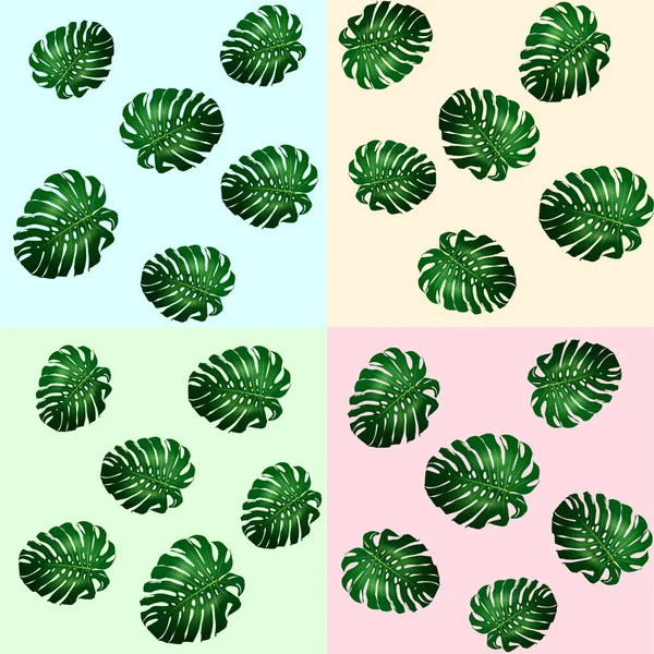 Ensemble de motifs sans couture de feuilles vertes Monstera — Image vectorielle