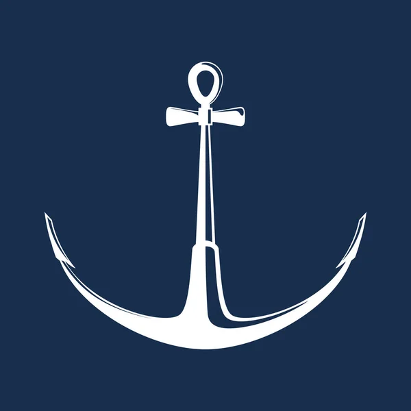 Λευκή Επίπεδη Άγκυρα Απομονωμένη Μπλε Φόντο Ναυτικός Εξοπλισμός Σιλουέτας Ταξιδιωτική — Διανυσματικό Αρχείο