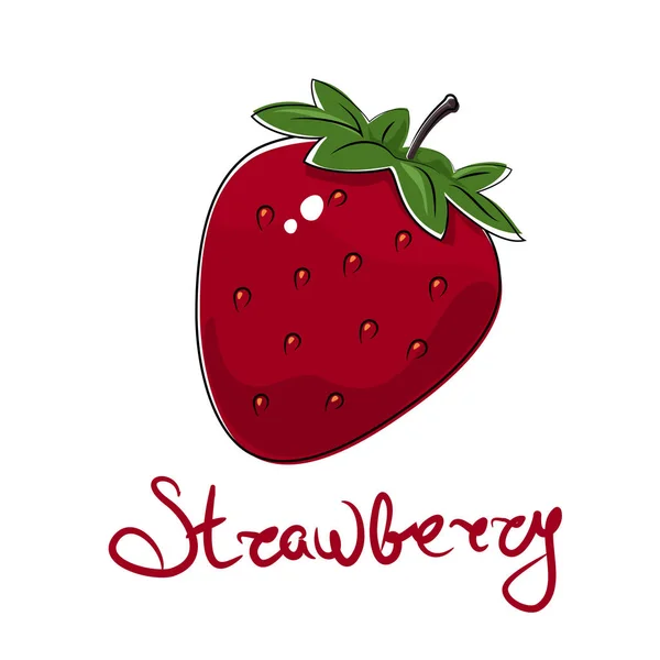 Sweet Red Berry Strawberry Text Strawberry Fruit Isolated White Background — Stock Vector