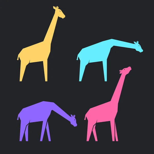 Набор Разноцветных Жирафов Разных Позах Темном Фоне Векторная Иллюстрация — стоковый вектор