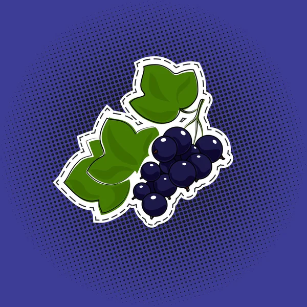 Sweet Berry Blackcurrant Sticker Purple Violet Pop Art Halftone Background — Stock Vector