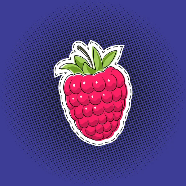 Sticker Framboises Aux Fruits Roses Sucrés Sur Fond Pop Art — Image vectorielle