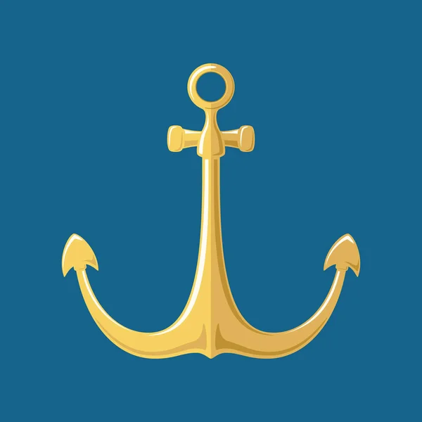 Mavi Arka Planda Izole Edilmiş Altın Düz Çapa Siluet Deniz — Stok Vektör