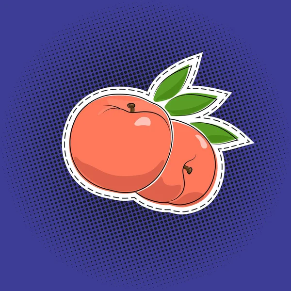 Fruit Perzik Sticker Een Paarse Violette Pop Art Halve Toon — Stockvector