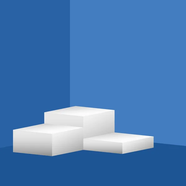 デモンストレーションのための長方形の箱 青い壁と床 白い表彰台スタンド ベクトルイラスト — ストックベクタ