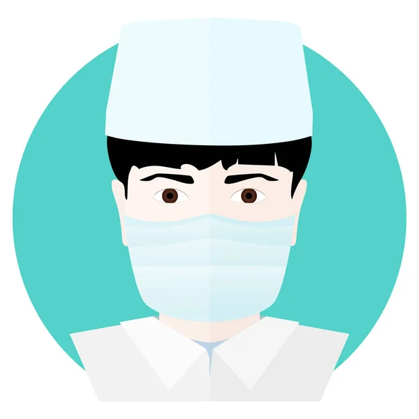 Icono Médico Varón Con Una Máscara Médica Una Gorra Médica — Vector de stock