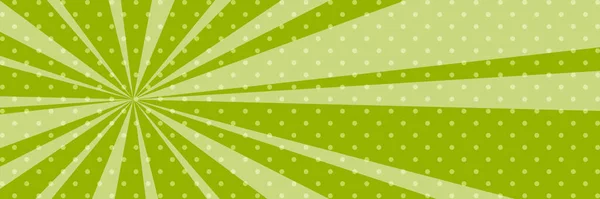 Tecknad Retro Pop Konst Banner Med Solstråle Prickar Grön Fana — Stock vektor