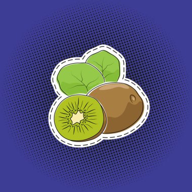 Popüler sanat arka planında meyveli kiwifruit etiketi