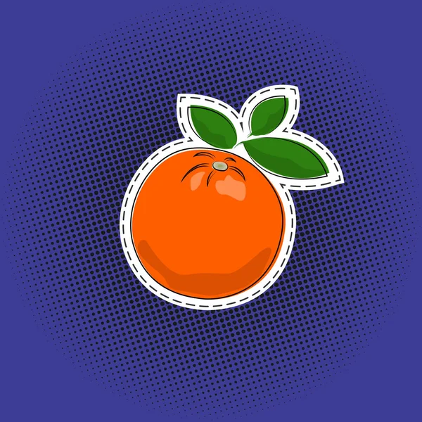 Fruit oranje sticker op een pop art achtergrond — Stockvector