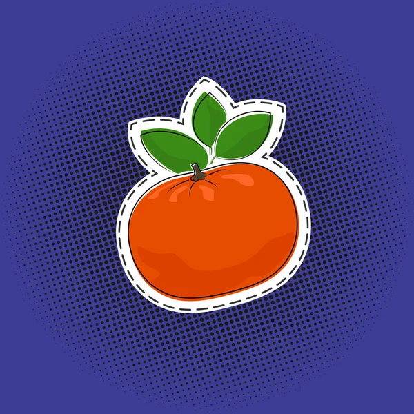 Fruit mandarijn sticker op een pop art achtergrond — Stockvector