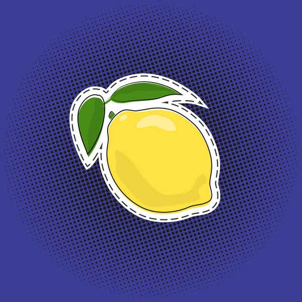 Fruit yellow lemon sticker on a pop art background — Stock Vector