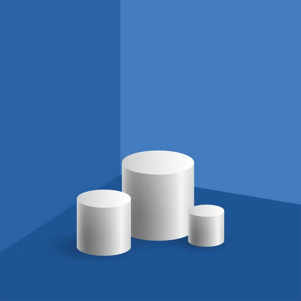 Boîtes Cylindriques Pour Démonstration Sur Fond Coin Avec Murs Bleus — Image vectorielle