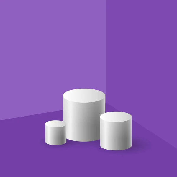 Podiums cylindriques dans le coin violet violet — Image vectorielle