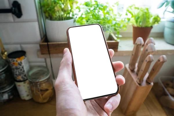 Cep telefonuyla çalışıyorum. Fotoğraf çekiyorum. Beyaz ekranlı telefon. Bulanık arkaplan. Mobil tasarım için model. Kapat..