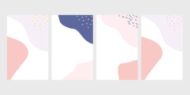 Noktalı ve geometrik elementli soyut memphis tarzı soyut şekiller. Sarı, pembe, mor ve lacivert, minimalist pastel arka planlar. Pop sanat rengi boya sıçrama deseni.