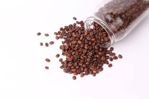 coffee bean with coffee cup isolated on white bckground